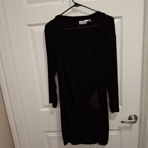 CHICO'S Travelers‎ XL Black Faux-Wrap Wrinkle-Resistant Slinky V-Neck Dress